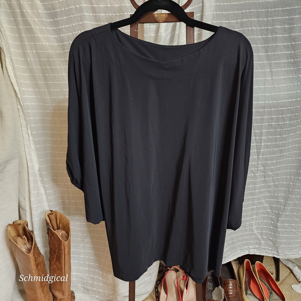 Bryn Walker Black Batwing Sleeve Tunic Top Italian Fabric Made in USA Womens S
